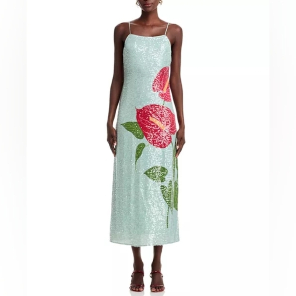 FARM Rio Mint Sequin Maxi Dress with Pink Floral - Picture 5 of 10